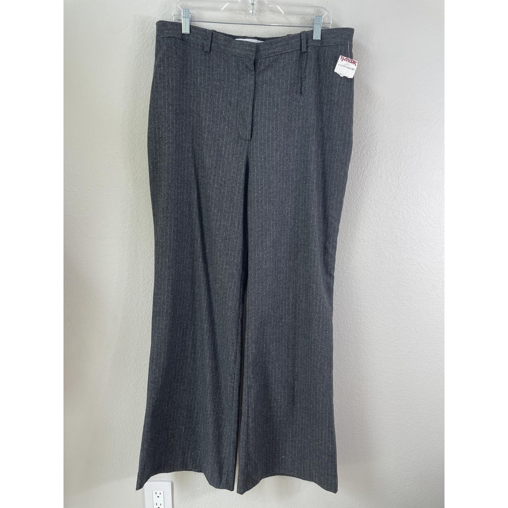 NEW Zara Pants Womens XXL Gray High Rise Pinstripe Wide‎ Leg Dress Trousers Work
